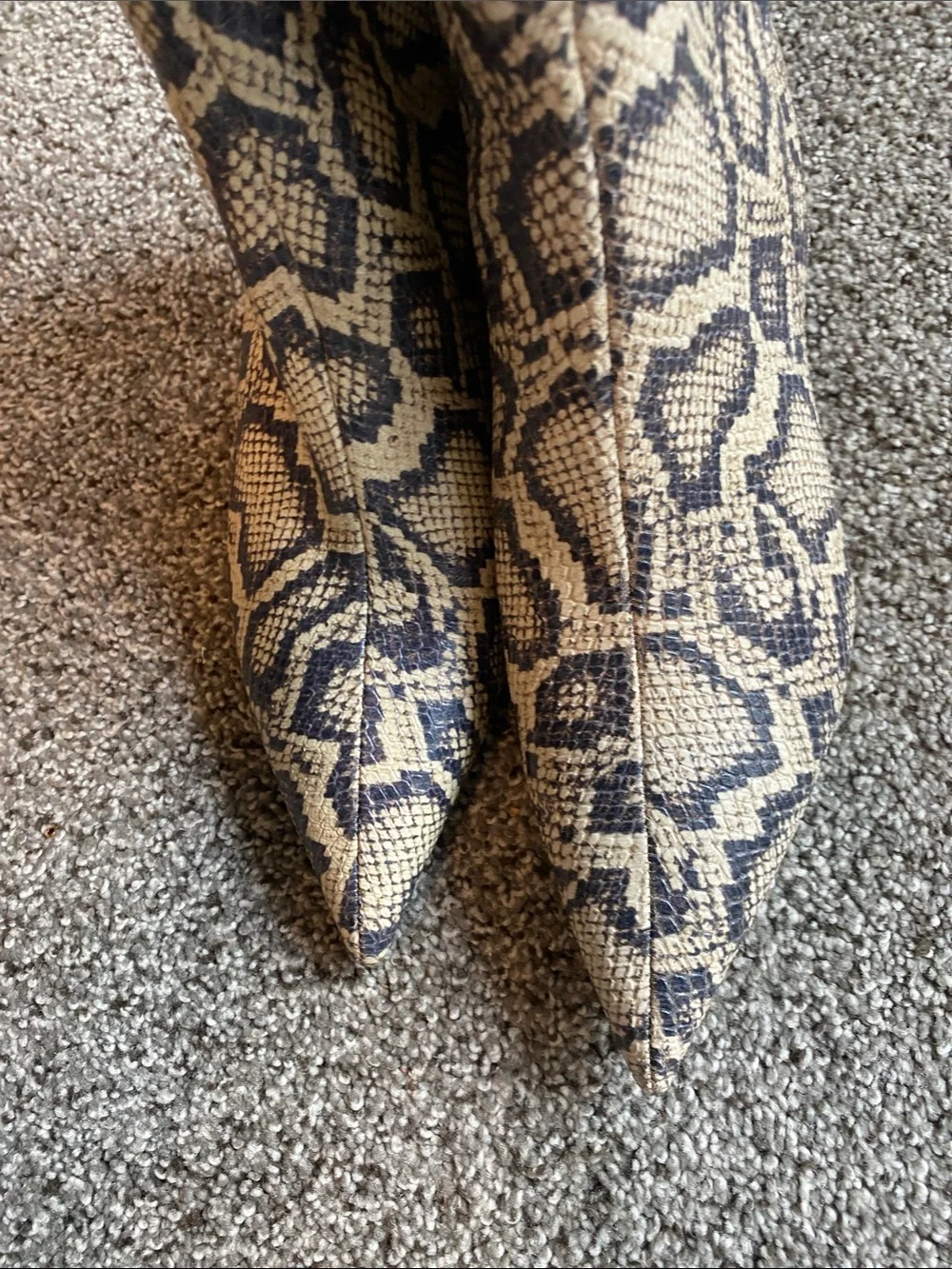 Sam Edelman Beige and Black Snake-Print Over-the-Knee Boots